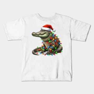 Alligator Wrapped In Christmas Lights Kids T-Shirt